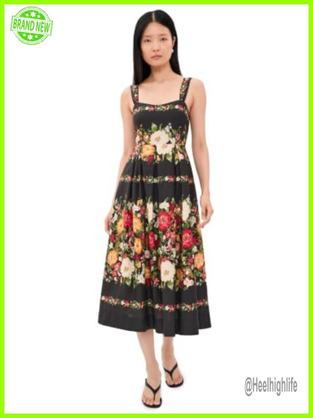 Floral Print Sweetheart Neck Midi Dress Fit & Flare Adjustable Straps